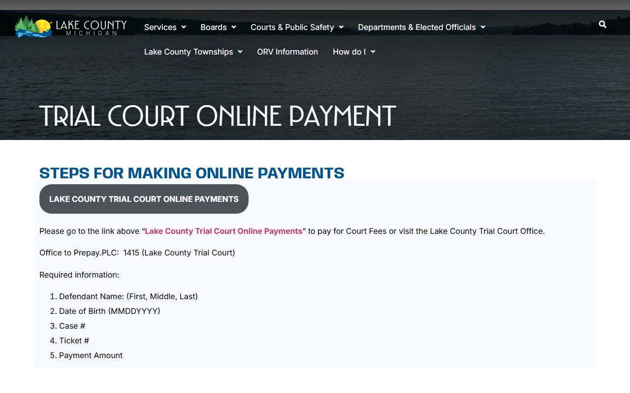 Lake County arrest records and court charge payment portal