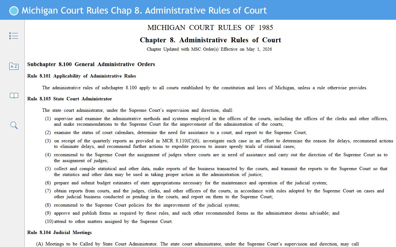 Lake County court dockets and Michigan Court Rule 8.119 on court records access