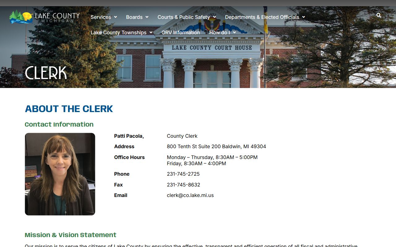 Lake County Clerk page with court records fee schedule and forms