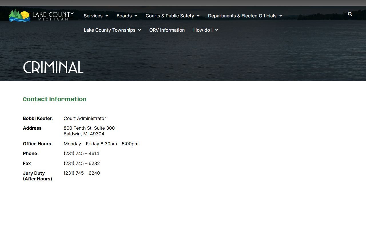 Lake County District Court page for traffic and misdemeanor court records