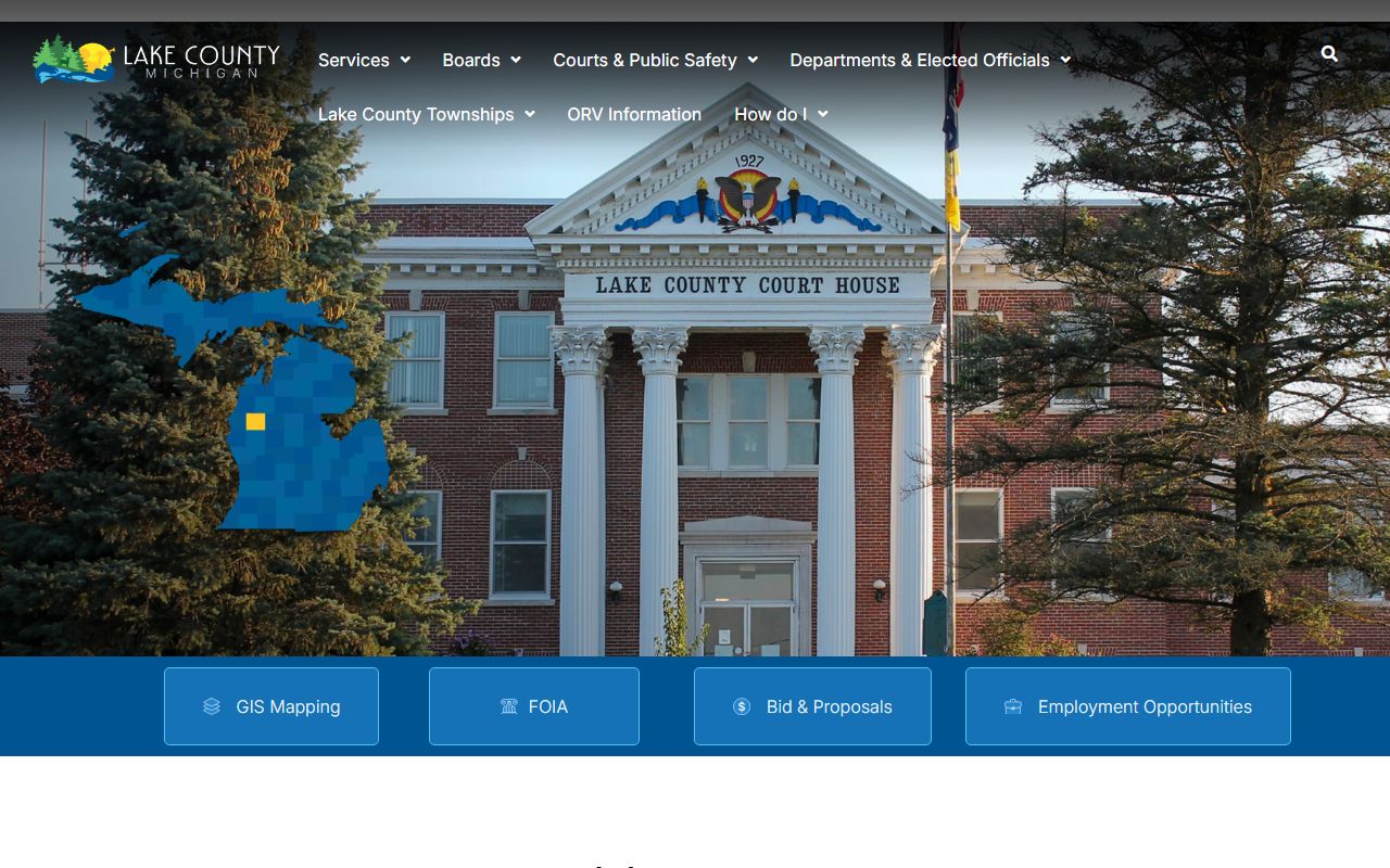 Lake County official homepage linking to court records and offices