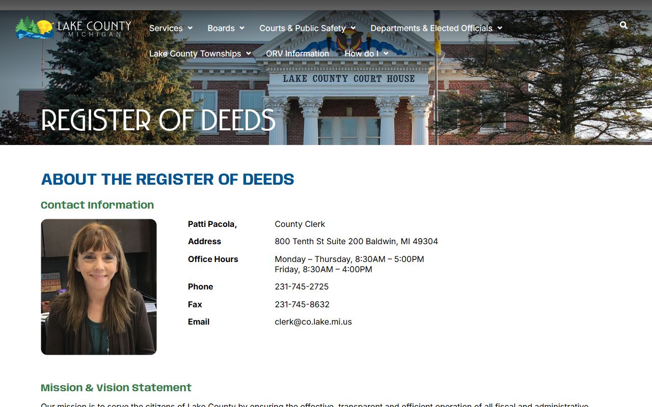Lake County Register of Deeds page with land record copy fees