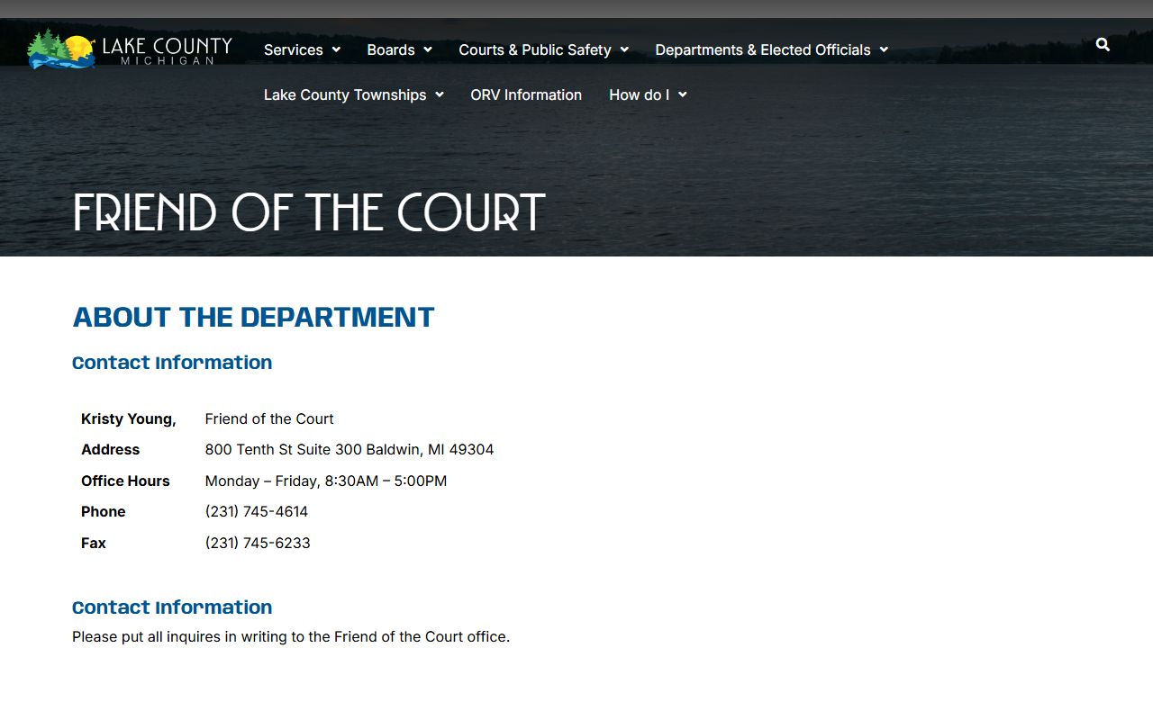 Lake County Friend of the Court page for divorce and support records
