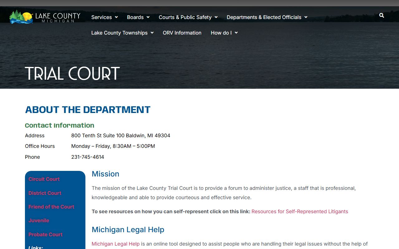 Lake County Trial Court page for court records access