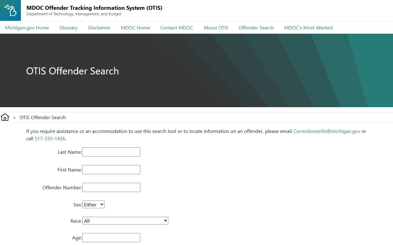 Lake County inmate search on the MDOC OTIS offender profile