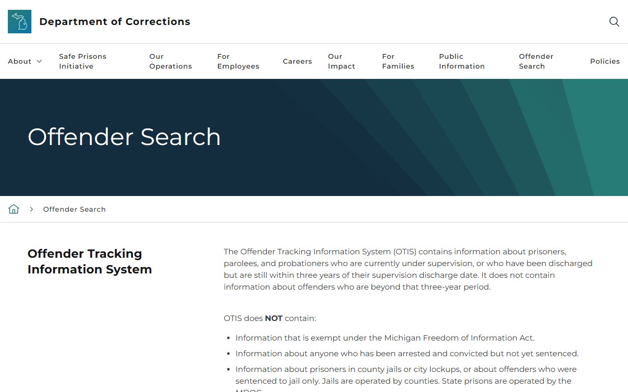 Lake County inmate search through the Michigan MDOC OTIS overview
