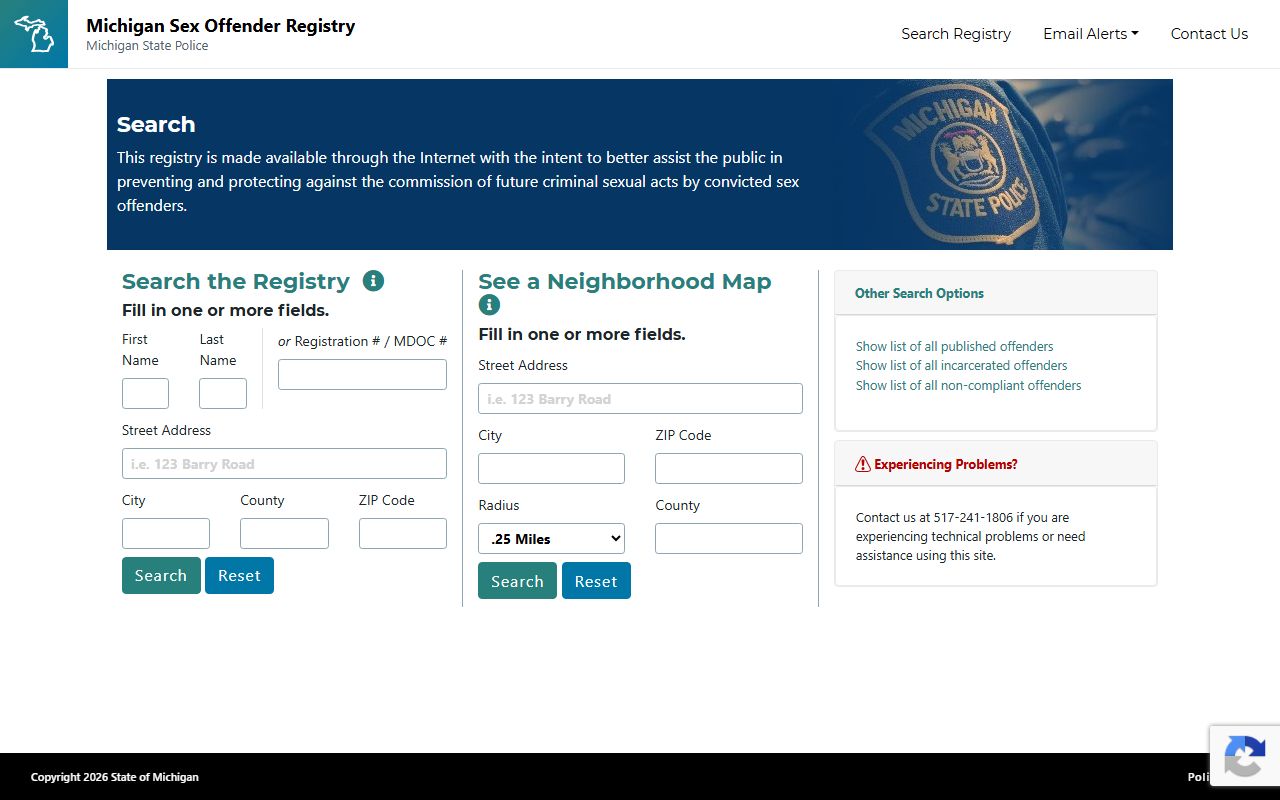 Lake County inmate search and the Michigan sex offender registry search form