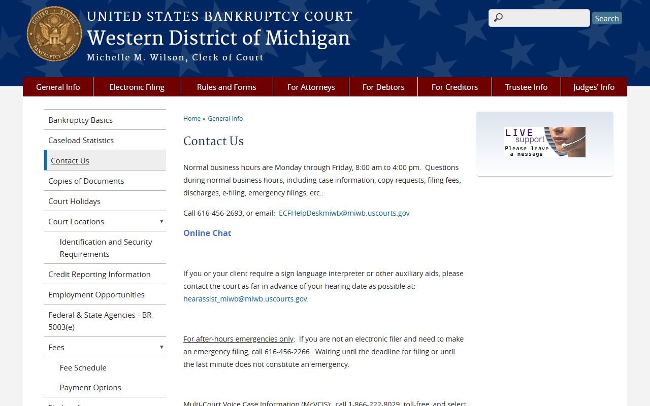 Lake County inmate search and the Western District of Michigan Bankruptcy Court contact page